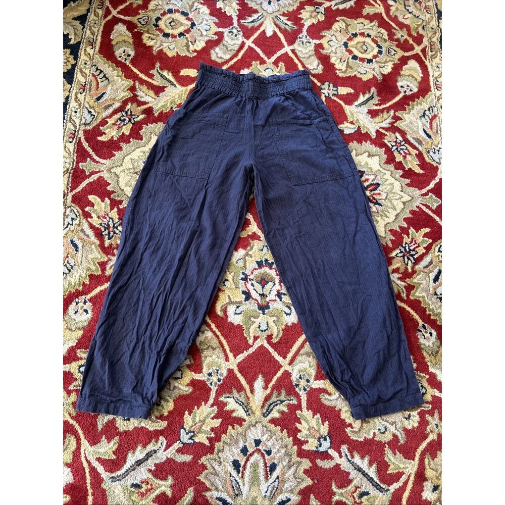 Pietsie S Pull On Pants Linen Cotton Blue Stripes Pockets Smocked Waist Palazzo